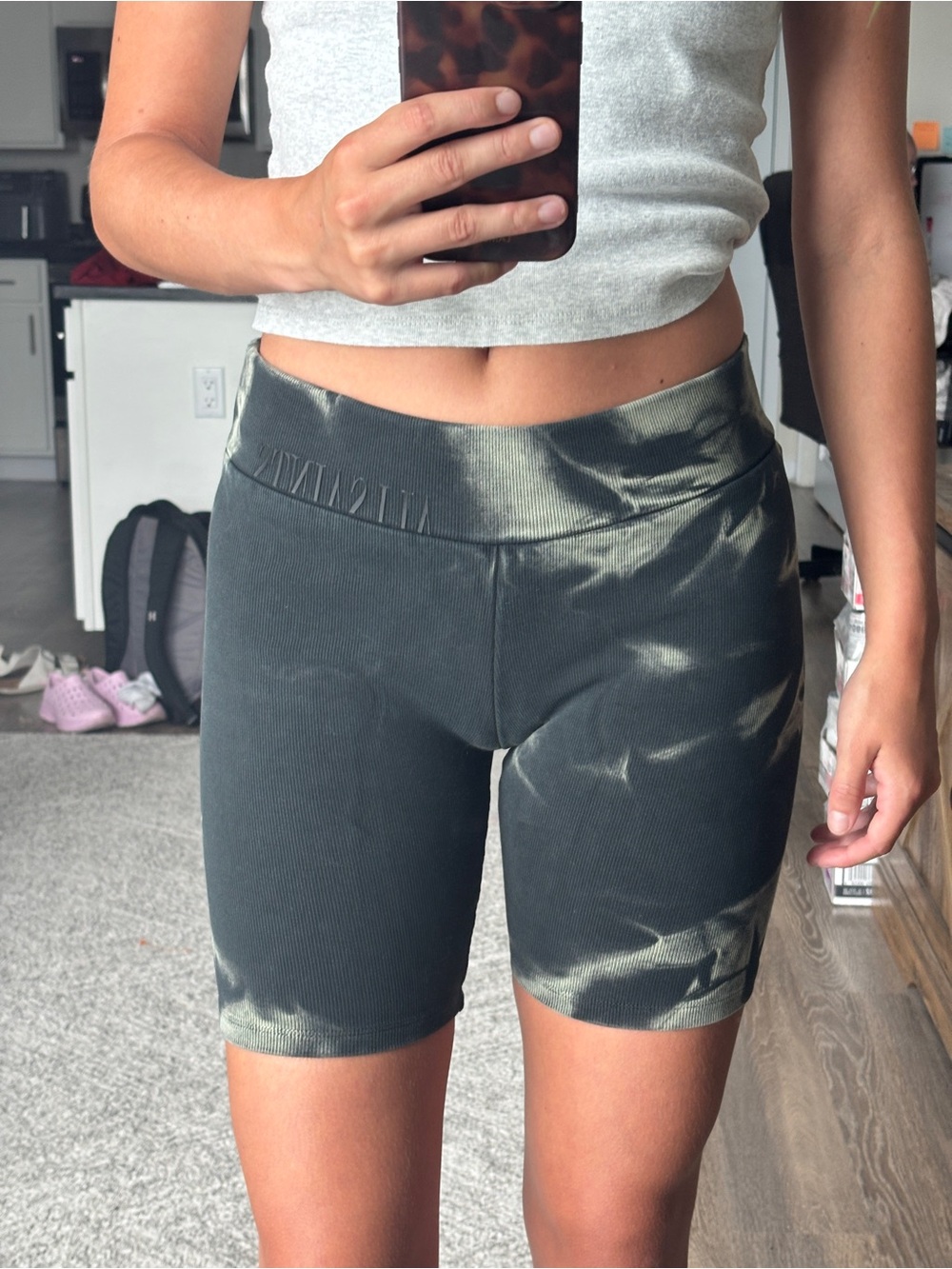 Revolve ALLSAINTS Black green wash High-Rise Bike Shorts